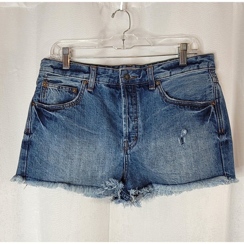 Free People Women's High Waist Button Fly Distressed Cut Off Denim Shorts Sz 31